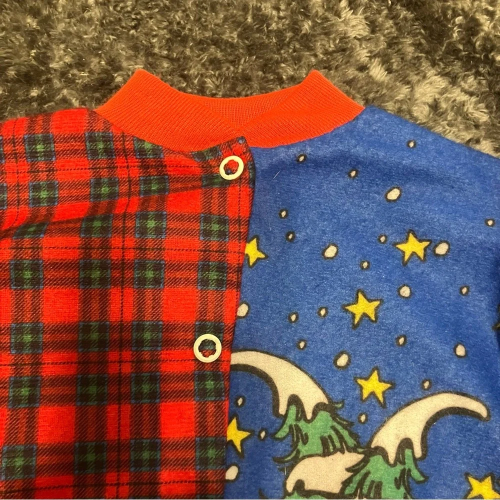 VTG 90s Snowden the Snowman footed  one-piece red plaid (tartan) sleeper 3m‎ NWT